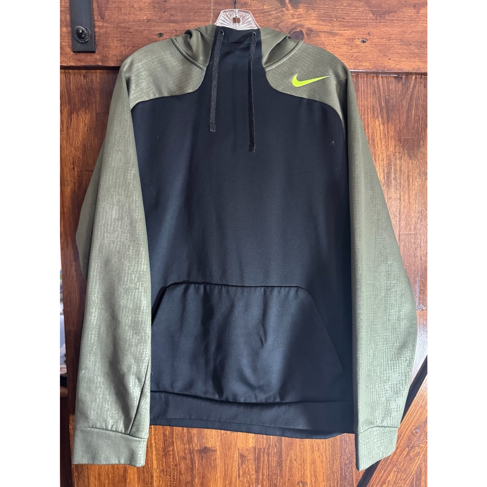 Nike Men's Therma-fit Pullover Hoodie Black/Neon XXL High Neck Thick & Warm Gym